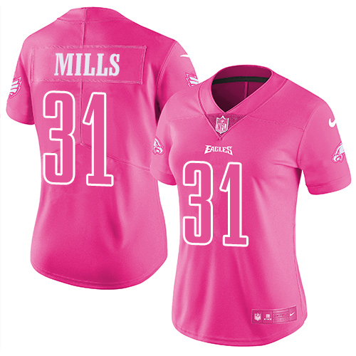 Nike Eagles #31 Jalen Mills Pink Women's Stitched NFL Limited Rush Fashion Jersey